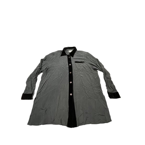 Diane Gilman Womens Large Black Silk & Velvet Long Sleeve Shirt Cottage Core - Picture 1 of 8